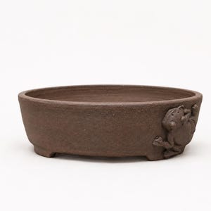 Handgefertigter Namban-Bonsai-Topf mit Frosch, Abfluss, unglasierter rustikaler Steingut-Pflanztopf für Kakteen, Caudex, Sukkulenten und Bonsai
