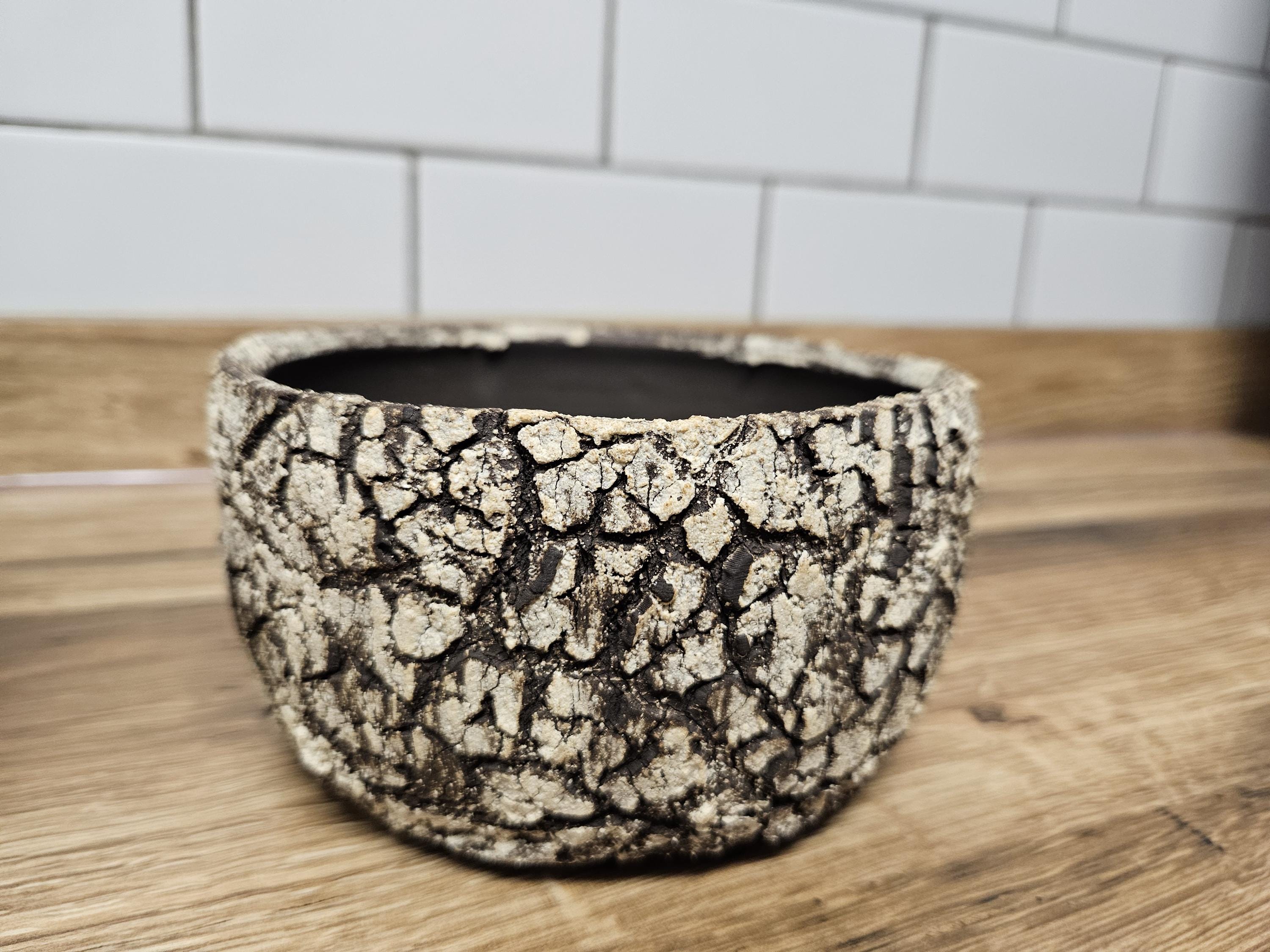 Handmade Ceramic Bonsai Pot With Drainage, Crackle Texture