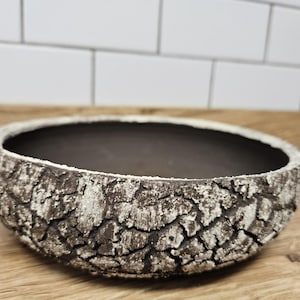 Handmade Namban Bonsai Pot with Drainage, Crackle Lava Texture Stoneware Planter for Caudex, Bonsai, Succulents & Kusamono