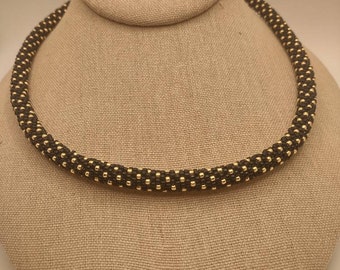 Black and Gold Dot Beaded Rope Necklace