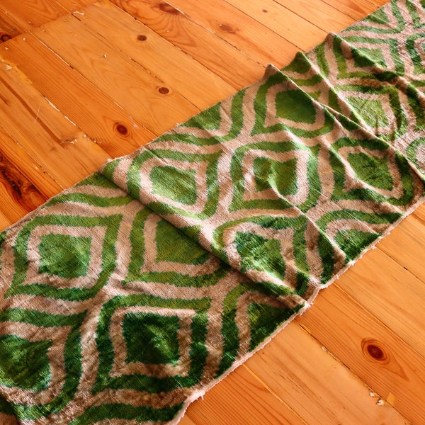 Silk Velvet Ikat Fabric Pink and Green main image 0