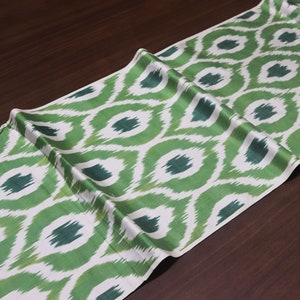 Green ikat fabric by the yard, upholstery, handwoven, handloom, clothing ikat fabric, sewing fabric, quilting, through pillow fabric.