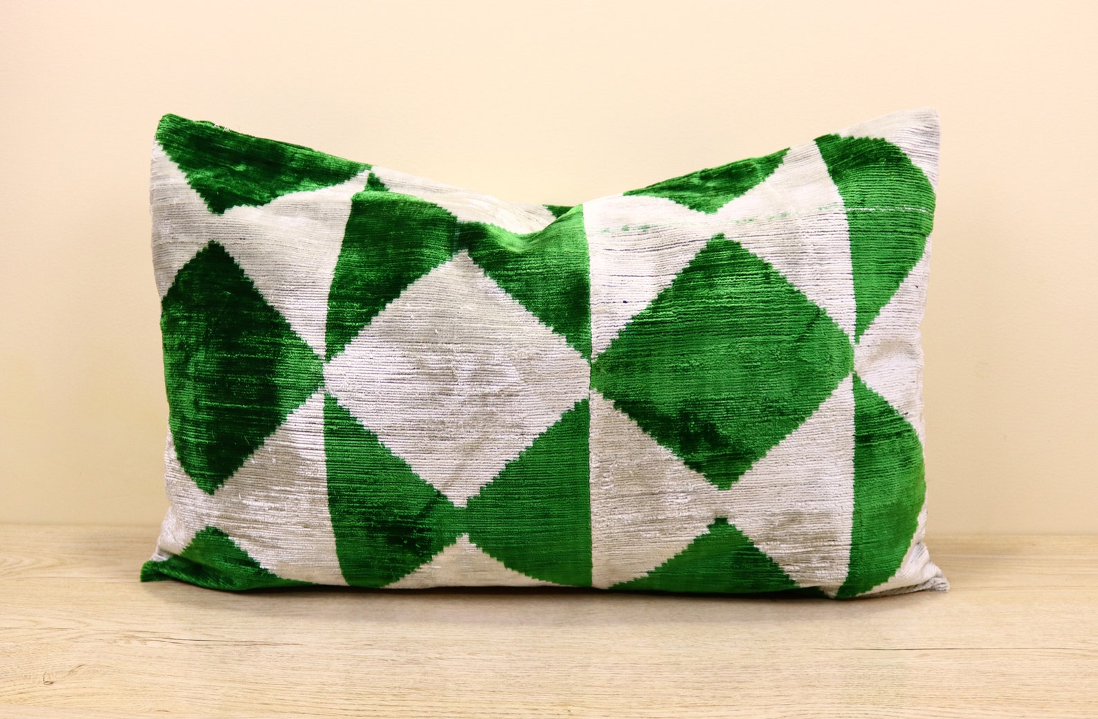 Green Velvet Ikat Pillow Ikat Cushion Accent Decorative Etsy