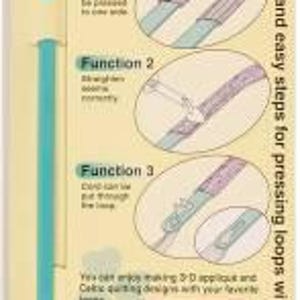 May include: Set of four turquoise loop pressing bars for pressing fabric loops. The bars are labeled "Function 1", "Function 2", and "Function 3". The packaging includes instructions for using the bars and a diagram showing how to create 3D loops.