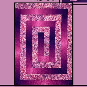 May include: A quilt pattern featuring a design of concentric squares with a floral print in shades of pink and purple. The quilt is titled "Endless Love" and is by Villa Rosa Designs.