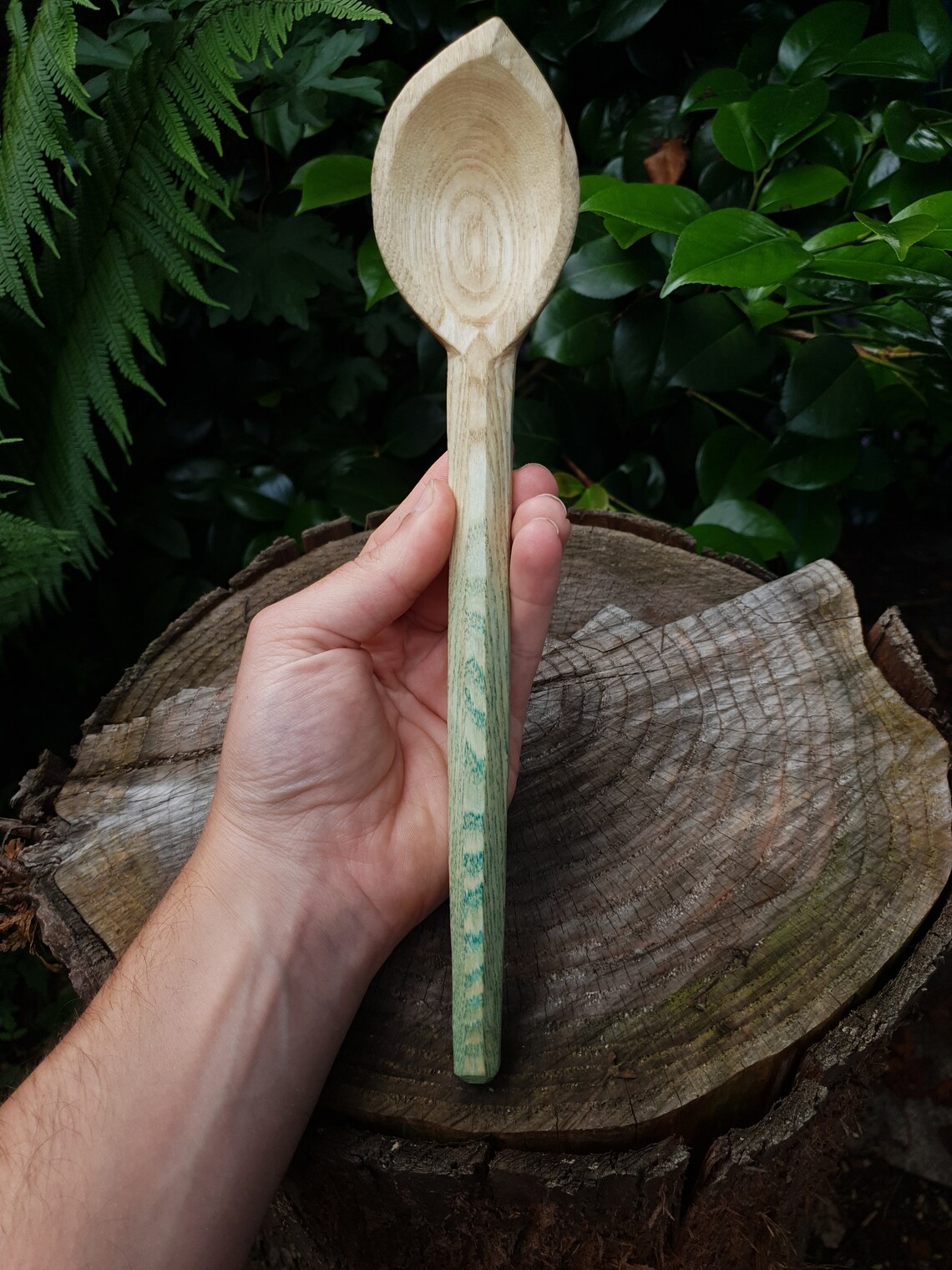 Ash Hand Carved Wooden Spoon with Stained Handle Wooden Etsy