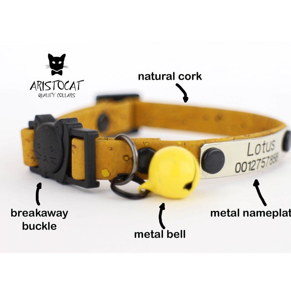 Cat collar with bell - Catys collars -  Breakaway cat collar - Cork collar - Personalised cat collar - Bells for cat collar