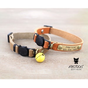 Cat Collar with Bell, Leather Cat Collar, Cat Collar Breakaway, Collar with Tag, Collar with Bell, Personalised Cat Leather Collar