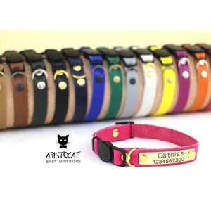 Collar de gato personalizado, collar de gato desmontable, collar de gato de cuero genuino, collar de gato de cuero grabado con etiqueta de identificación, collar de gato ajustable