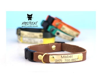 Cat collar - Leather cat collar - FREE Nameplate - Breakaway or non breakaway - Personalised collar - Kitten collar - Leather collar