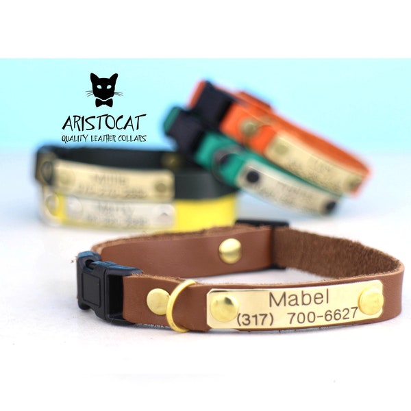 Cat collar - Leather cat collar - FREE Nameplate - Breakaway or non breakaway - Personalised collar - Kitten collar - Leather collar