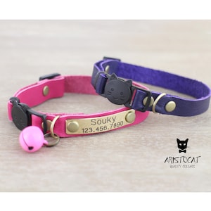Katzenhalsband aus Leder, Katzenhalsband mit Glocke, personalisiertes Lederhalsband, Schlichtes Katzenhalsband, Katzenhalsband mit Name