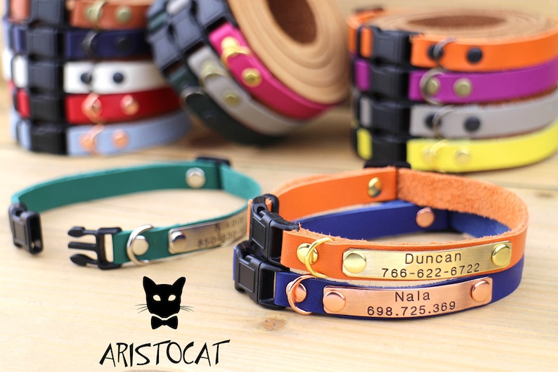 Leather cat collar Breakaway cat collar Personalized cat collar Customized cat collar Kitten collar Cat collar image 1