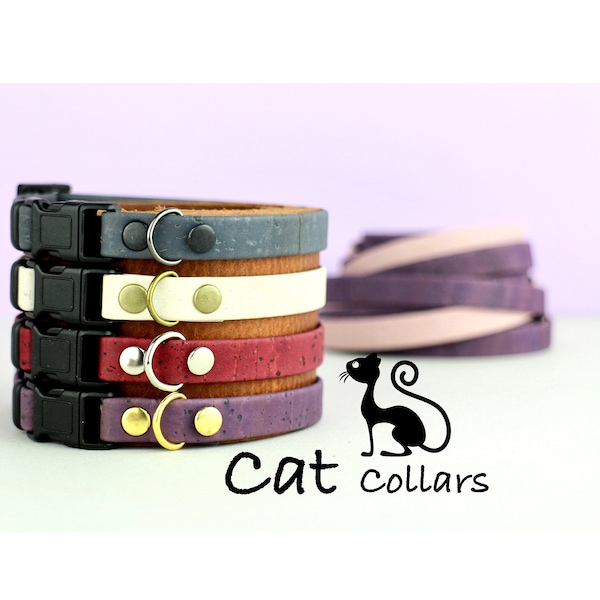 Cat collars  - Cork collar -  breakaway cat collar - Kitten collar - Cat collar breakaway - Plain collar - Eco friendly cat collar