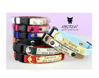 Cat collar - Leather cat collar - FREE personalised collar - Breakaway/ Non breakaway - Adjusted collar - Leather collar - Id tag