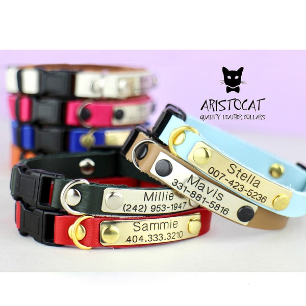 Cat collar - Leather cat collar - FREE personalised collar - Breakaway/ Non breakaway - Adjusted collar - Leather collar - Id tag