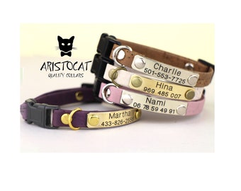 Cat collar- Cork collar - Breakaway/Non breakaway collar- Personalised cat collar - Kitten collar - Metal nameplate - Pet gift