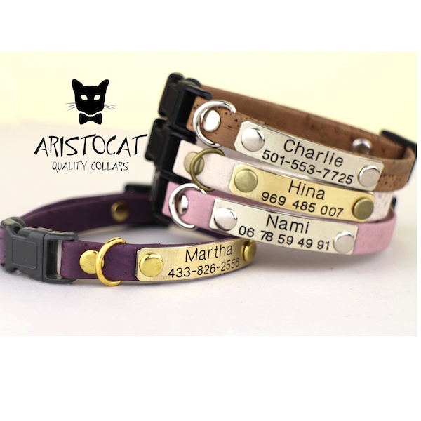 Cat collar- Cork collar - Breakaway/Non breakaway collar- Personalised cat collar - Kitten collar - Metal nameplate - Pet gift