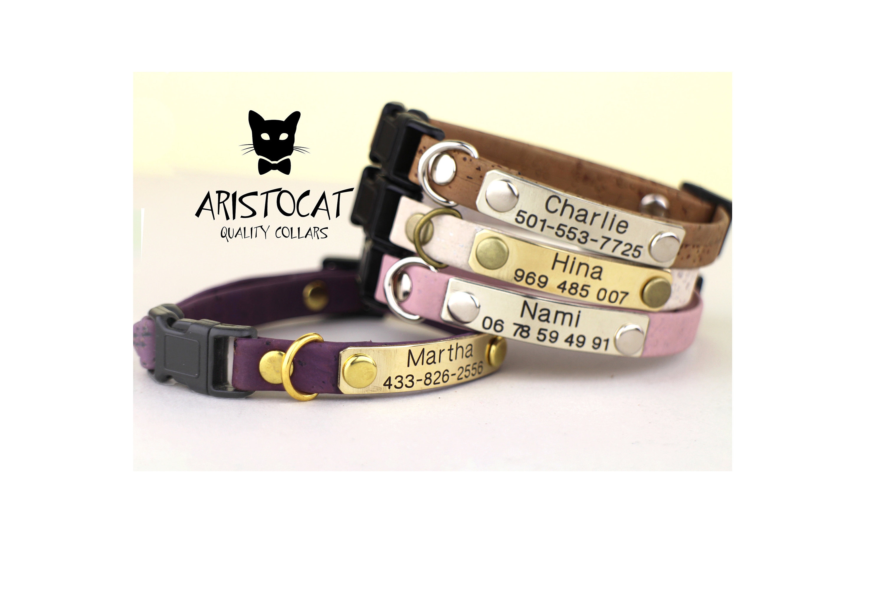 Cat collar- Cork collar - Breakaway/Non breakaway collar- Personalised cat collar - Kitten collar - Metal nameplate - Pet gift