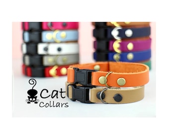 Leather cat collar - Plain collars, Cat leather collars - Breakaway or non breakaway collars - Kitten collar - Leather collar - Cat gift