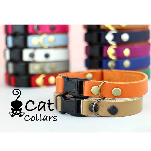 Leather cat collar - Plain collars, Cat leather collars - Breakaway or non breakaway collars - Kitten collar - Leather collar - Cat gift