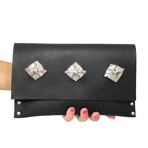 Leather clutch, Handmade envelope, Black envelope clutch bag, Leather black case, Everyday handbag, Vintage women clutch bag