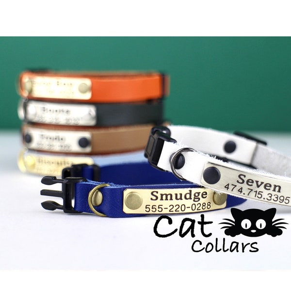 Cat collar - Leather cat collar - FREE personalised id - Breakaway cat collar - Adjusted collar - Leather collar - Id tag , cat id tag