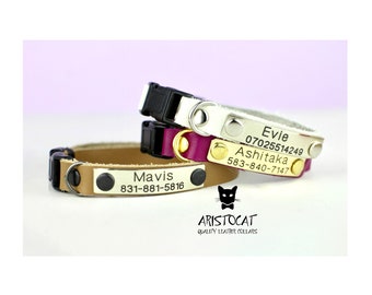 Leather cat  collar - Breakaway cat collar - Personalised cat collar - FREE Nameplate - safety cat collar  - Kitten collar - Leather collar