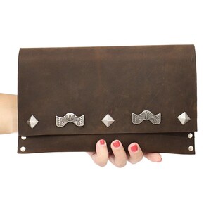 Clutch leather bag, Silver details clucth, Leather purse, Women handbag, Vintage clutch