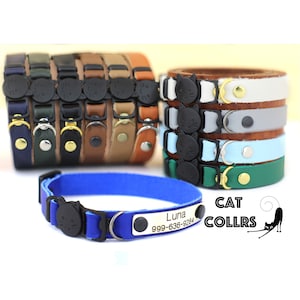 Collar de cuero para gatos, collar de seguridad para gatos, collar ajustable, collar personalizado para gatos, collar con etiqueta, collar de cuero