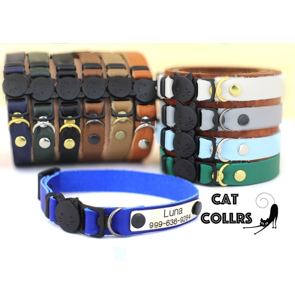 Cat Leather Collar, Breakaway Cat Collar, Adjustable Collar, Personalised Cat Collar, Collar with Tag, Leather Collar