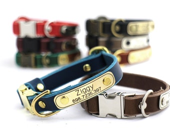 Leather dog collars, Small dog collars,  Dog id tag, Personalized dog collar, collars for small dogs,Dog FREE id tag, Custom dog collar