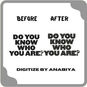 May include: Before and after image showing the text "Do you know who you are?" in black and then in a dark green color. The text is digitized by Anabiya.
