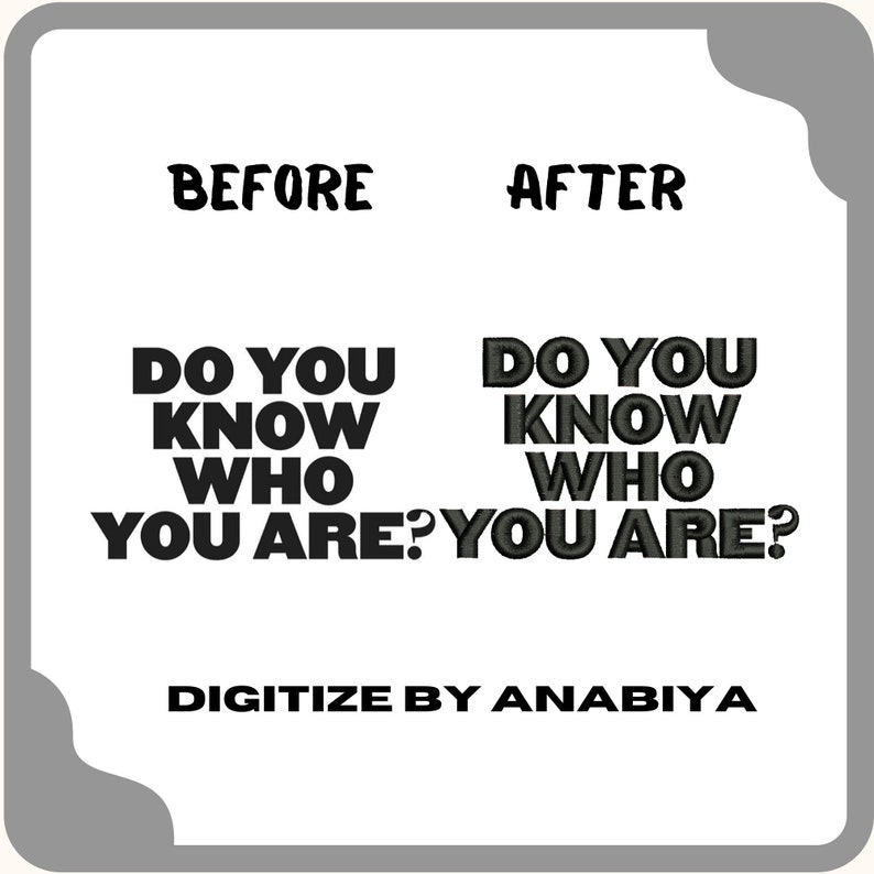 May include: Before and after image showing the text "Do you know who you are?" in black and then in a dark green color. The text is digitized by Anabiya.