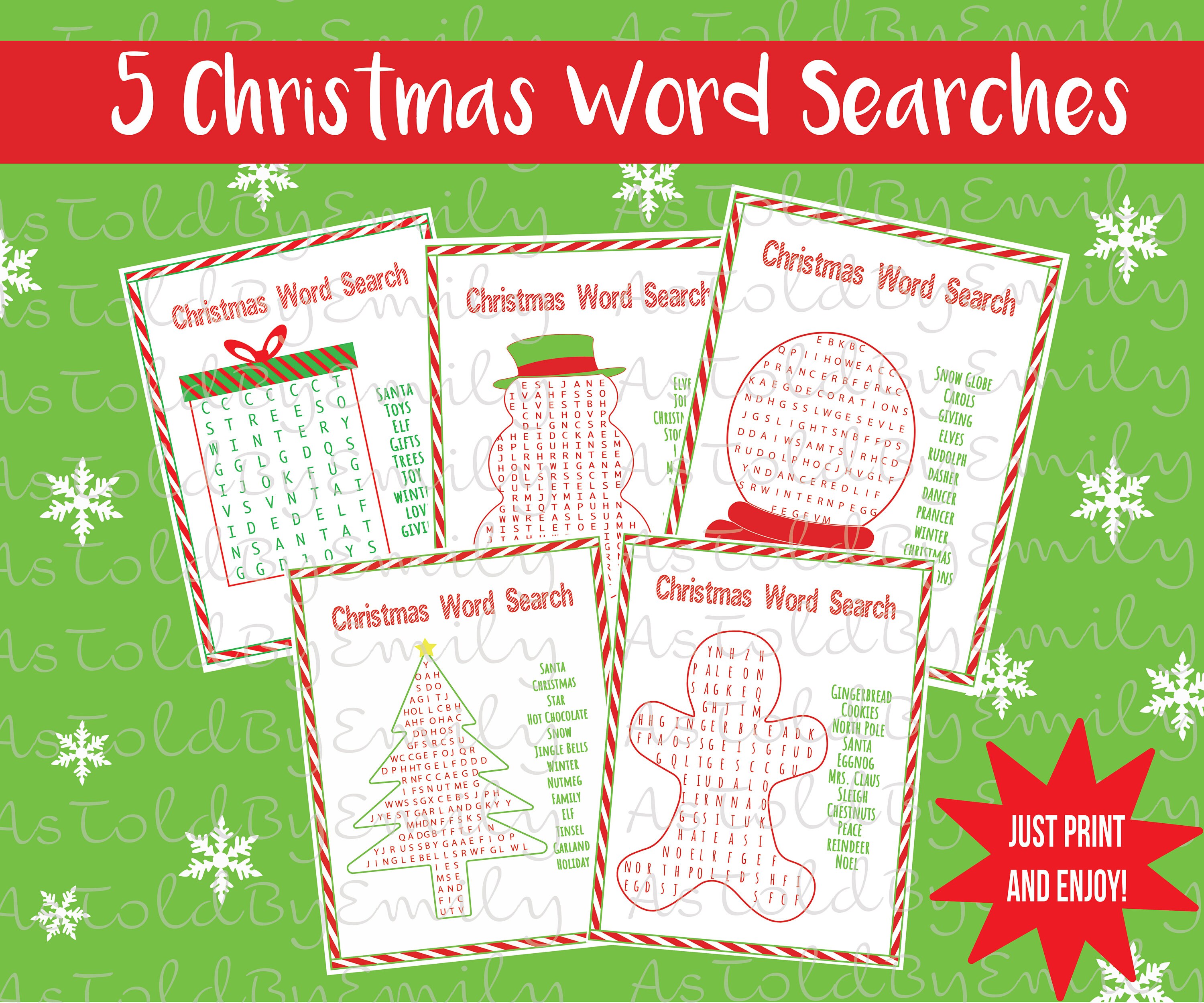 Printable Christmas Word Searches For Kids Classroom Work Etsy