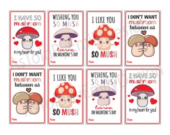 PRINTABLE Mushroom Valentine&#39;s Cards - Write Your Own Name - Instant Download Print Out at Home DIY