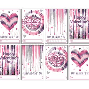 IMPRIMIBLE Pretty Acuarela Estilo Tie Dye Hippie Retro Tarjetas de San Valentín - Escriba su propio nombre - Descarga instantánea Imprimir en casa DIY