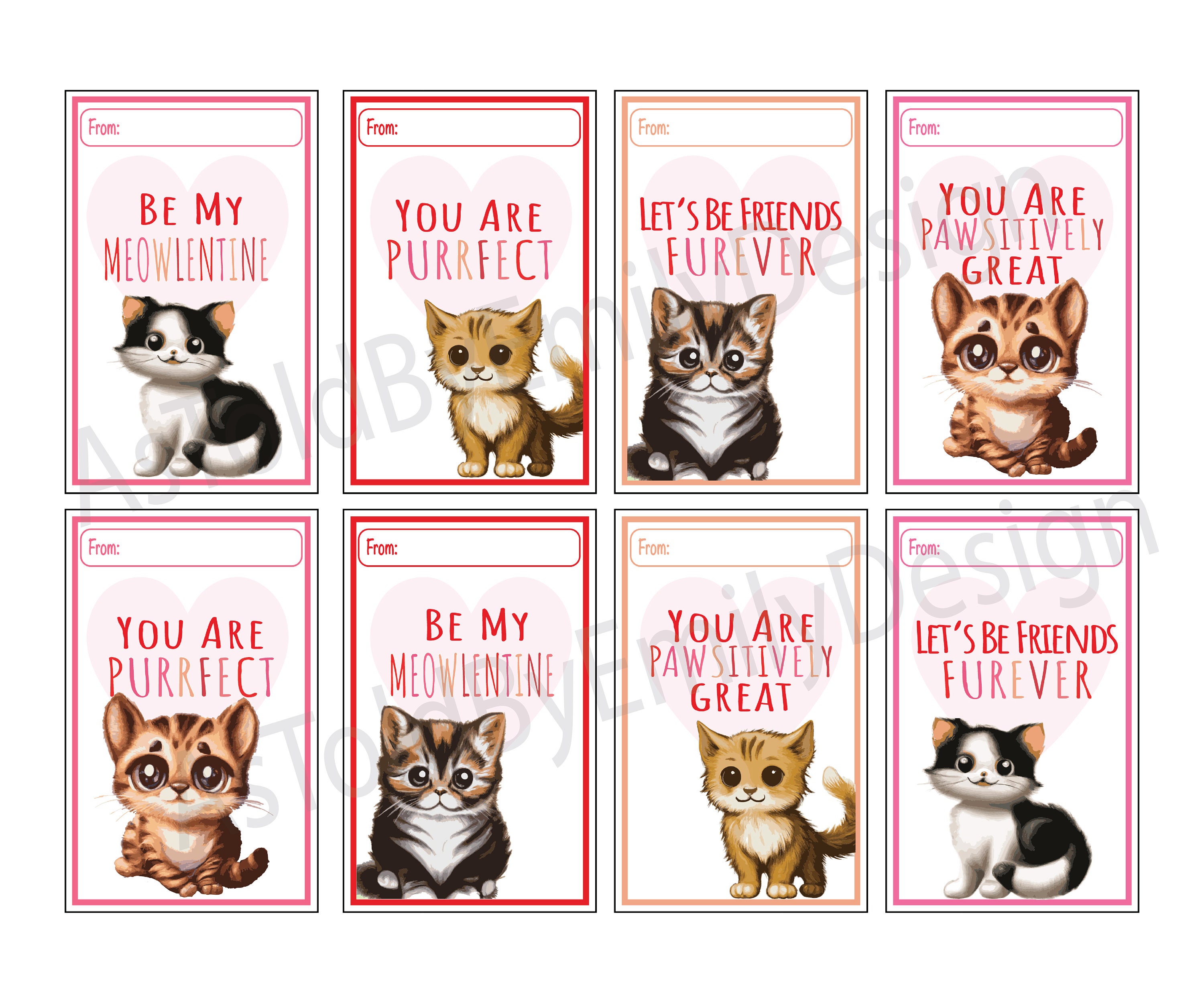 PRINTABLE Cat Kitten Valentine's Cards Write Your Own Name Instant