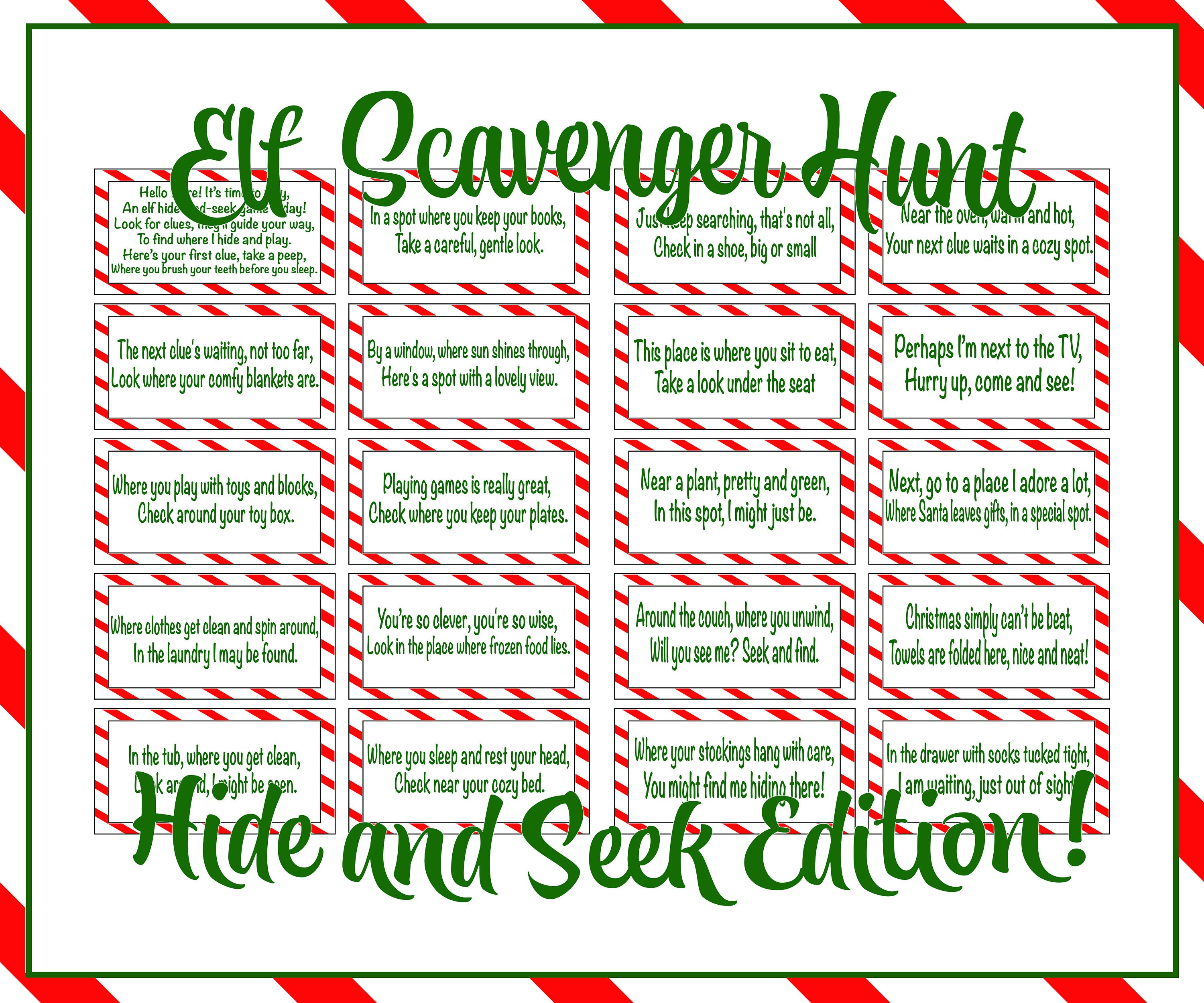Elf Hide and Seek Scavenger Hunt Activity Game Printable Instant ...