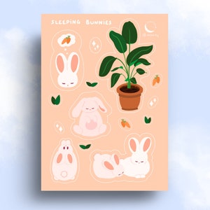 Sleeping Bunnies - Planche de stickers A6
