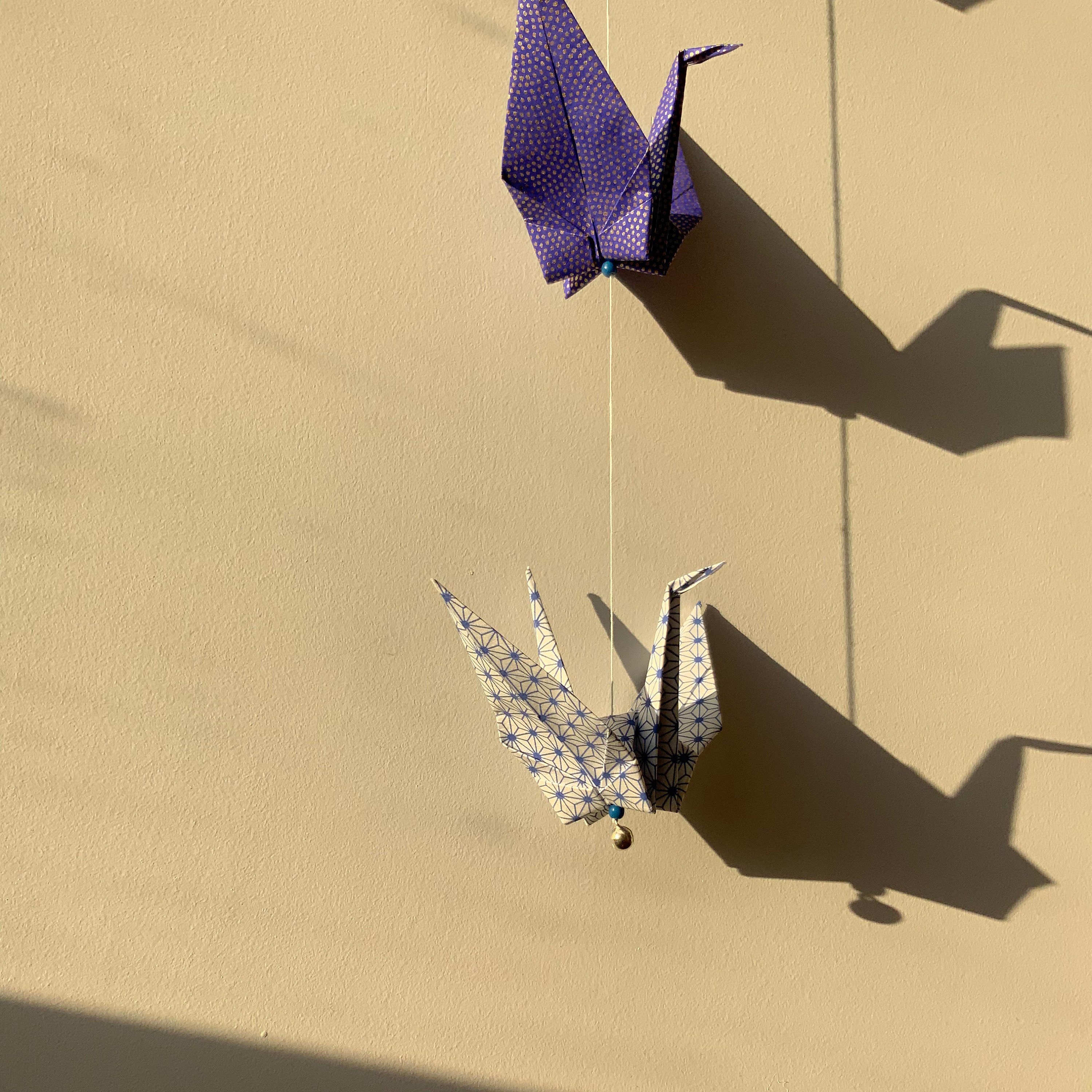 Ocean Garland Origami Crane Garland Made With Japanese Patterned Paper Blue and Gold Tones Etsy