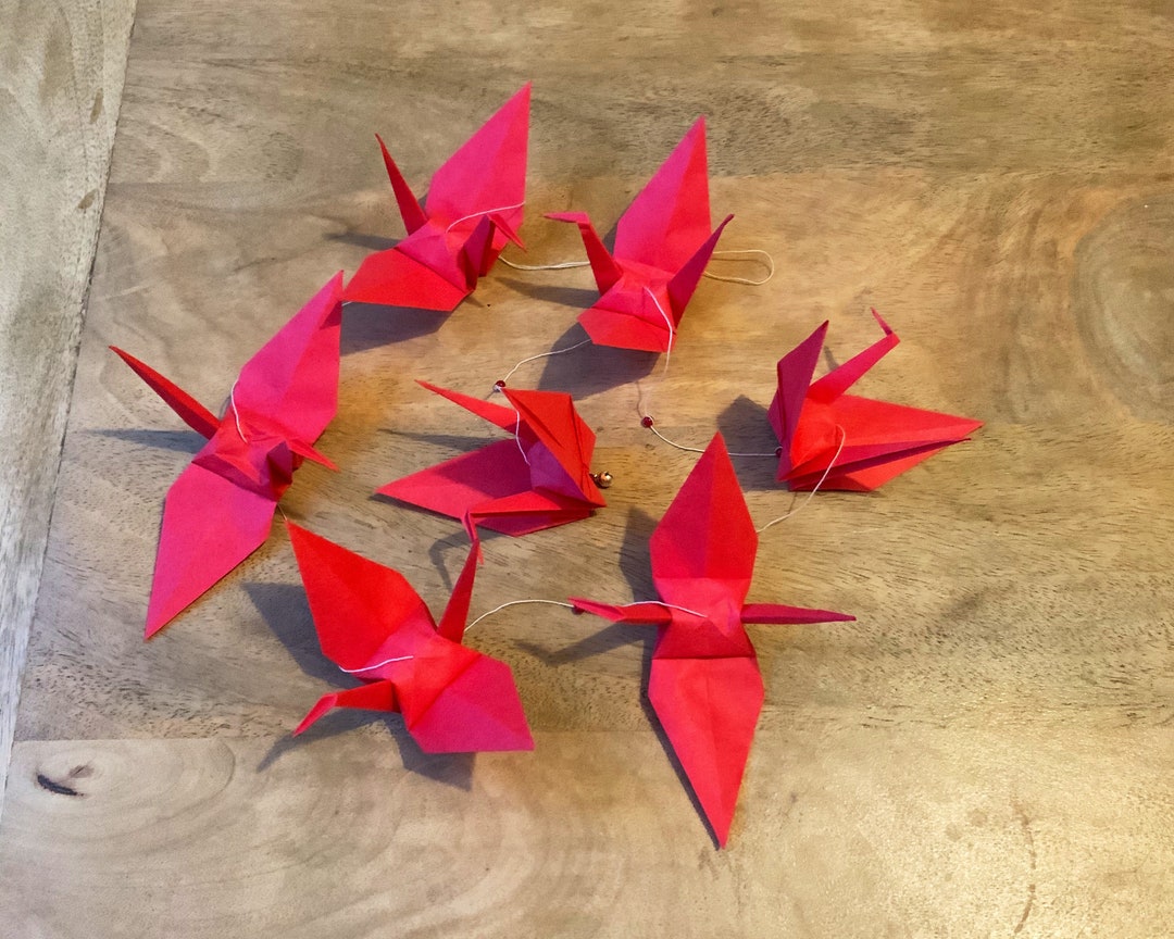 Plain Red Garland Origami Crane Garland Made With Japanese Washi Paper Etsy