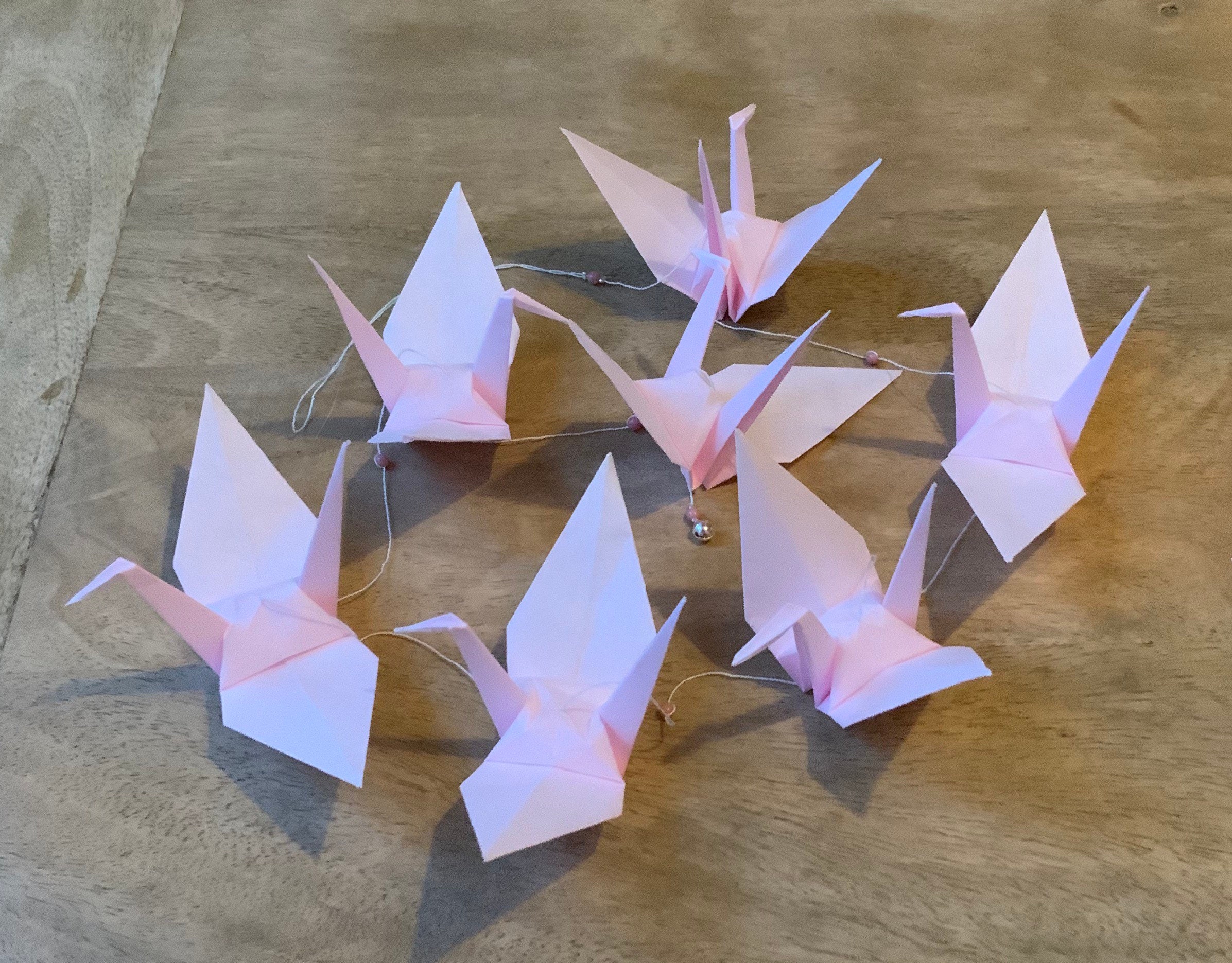 Guirlande Rose Pâle Unie - Guirlande de Grues en Origami Réalisée Papier Japonais