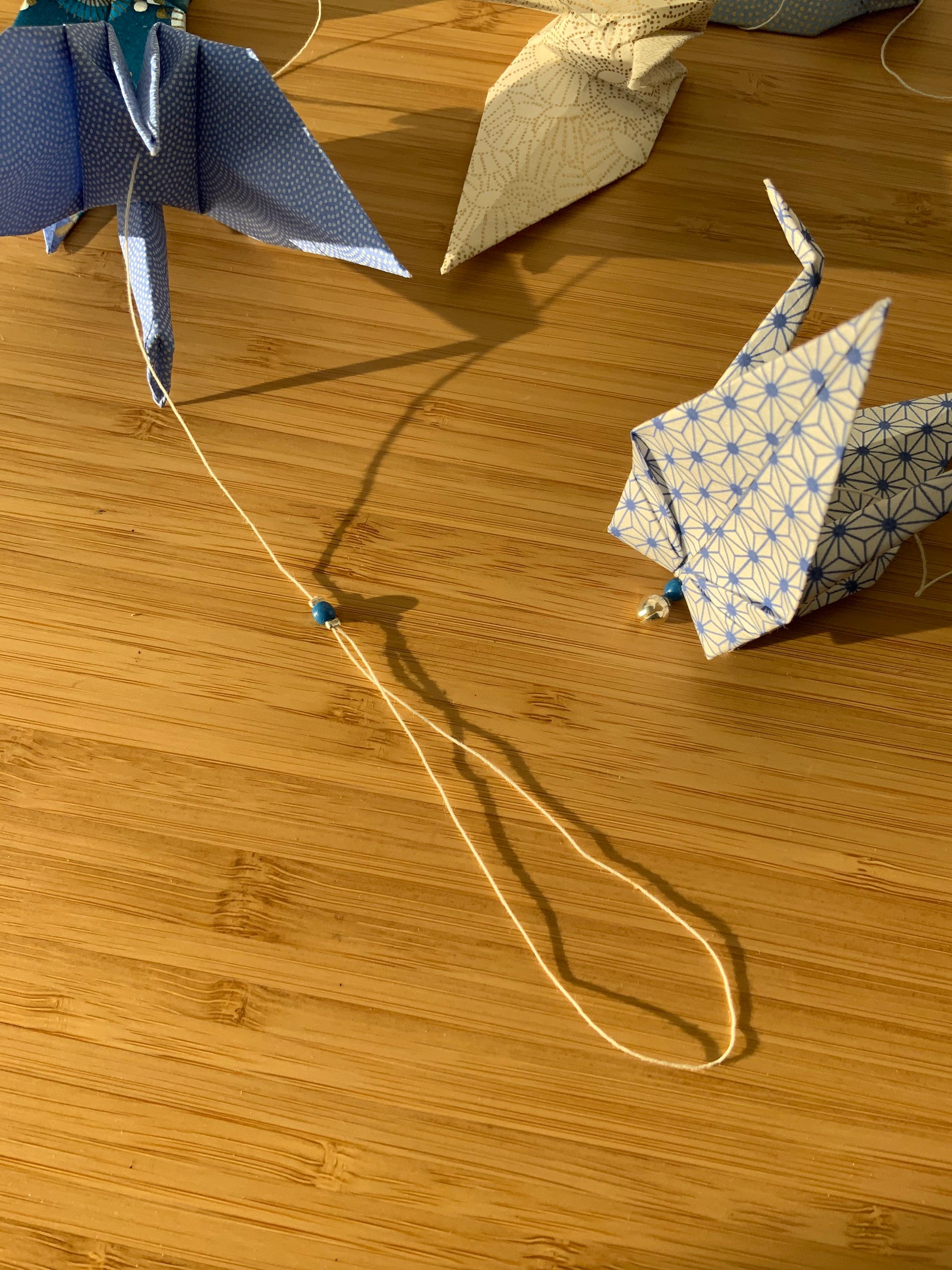 Ocean Garland Origami Crane Garland Made With Japanese Patterned Paper Blue and Gold Tones Etsy