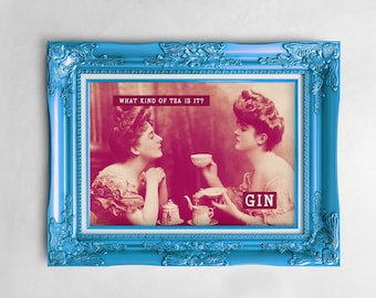 Gin Tea Funny Vintage Art Print: Eclectic Kitchen Decor
