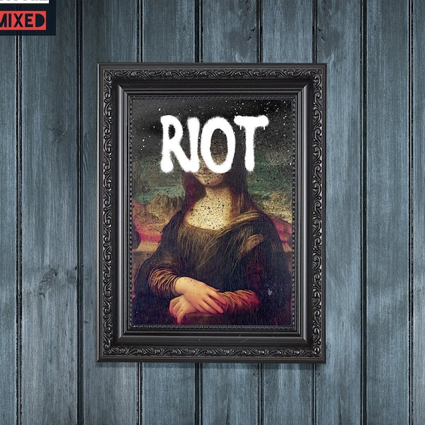 Altered Vintage Painting Spray Paint RIOT Vandalised Mona Lisa Graffiti Renaissance Fun Art Print