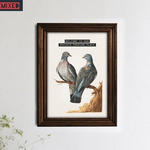 Funny Pigeons Bathroom Art Print: Altered Vintage Painting