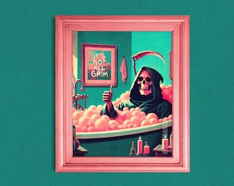 Funny Grim Reaper Bathroom Art Print: Retro Gothic Home Decor