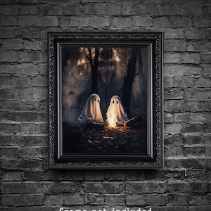 Ghost Stories Art Print, Dark Romantic Ghost Couple Campfire Creepy Woods Forest, Horror Spooky Cute Alt Wall Art, Fun Goth Décor