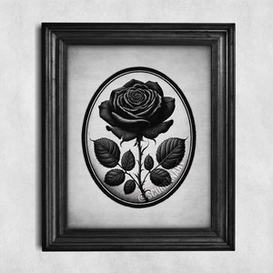 Black Rose Gothic Art Print, Vintage Floral Rose, Alternative Dark Goth ...